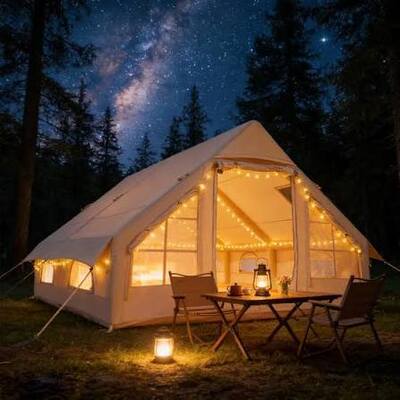 Durable Waterproof Polyester Inflatable Air Tent with Quick Inflation and Stove-Ready Chimney Port for Outdoor Camping