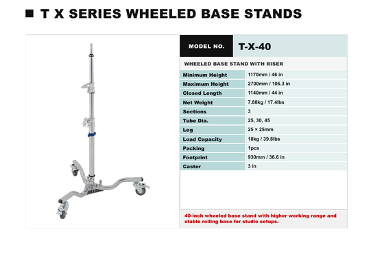 HAFE TX Series Steel Film Light Stand o pojemności ładunkowej 80 kg, konstrukcji ze stali wysokiej jakości i odłączalnych nogach i 360° obracającej się płytce zamykającej