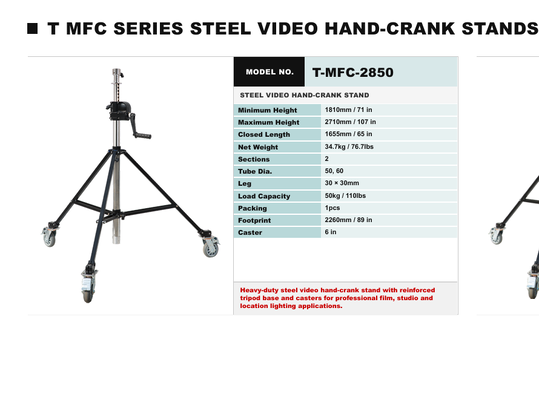 TMFC Series Steel Crank-Up Film Stand z pojemnością ładunkową 40 kg 7.2m Max Height Heavy-Duty Construction