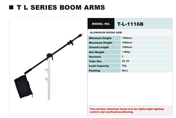 TL Series Aluminium Boom Arm Stand z regulowaną wysokością i przenośną konstrukcją do oświetlenia w studiu
