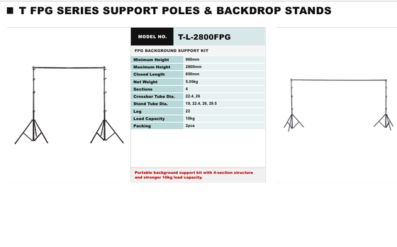 TL-FPG Series Professional Background Support System with High-grade Steel Construction, 80 kg Load Capacity, and Universal 22 mm Top Platform