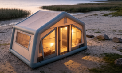 Waterproof Wood-Trimmed Inflatable Air Tent with LED Light for Outdoor Camping and Events