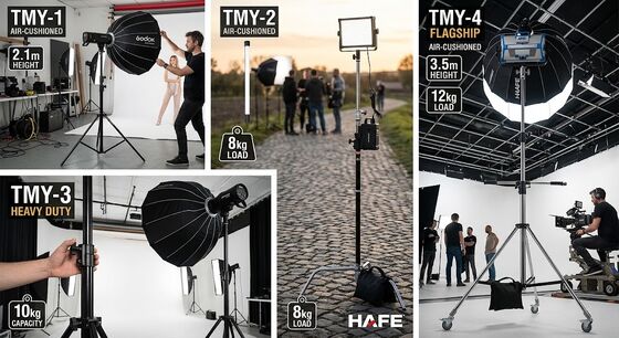 Aluminiowa lampa amortyzowana powietrzem o udźwigu 12 kg i wysokości 3,5 m dla bezpieczeństwa studia